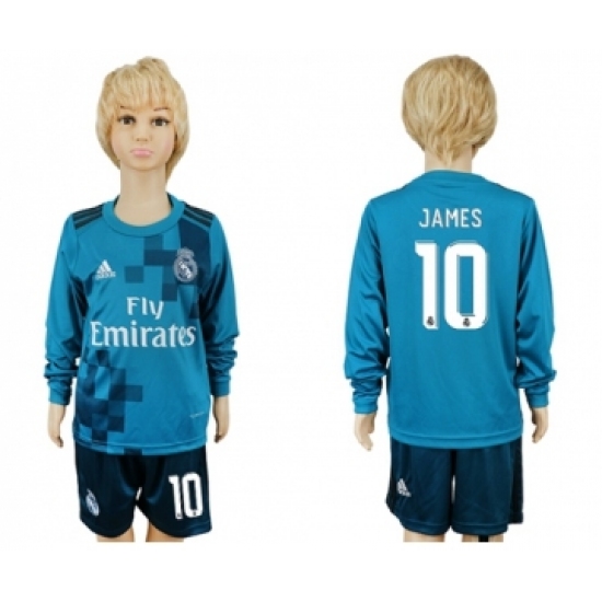 Real Madrid #10 James Sec Away Long Sleeves Kid Soccer Club Jersey