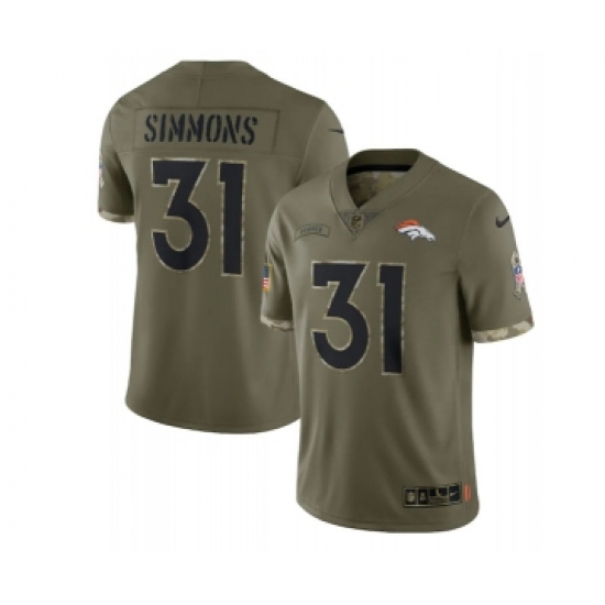 Men's Denver Broncos #31 Justin Simmons 2022 Olive Salute To Service Limited Stitched Jersey - Ujersey