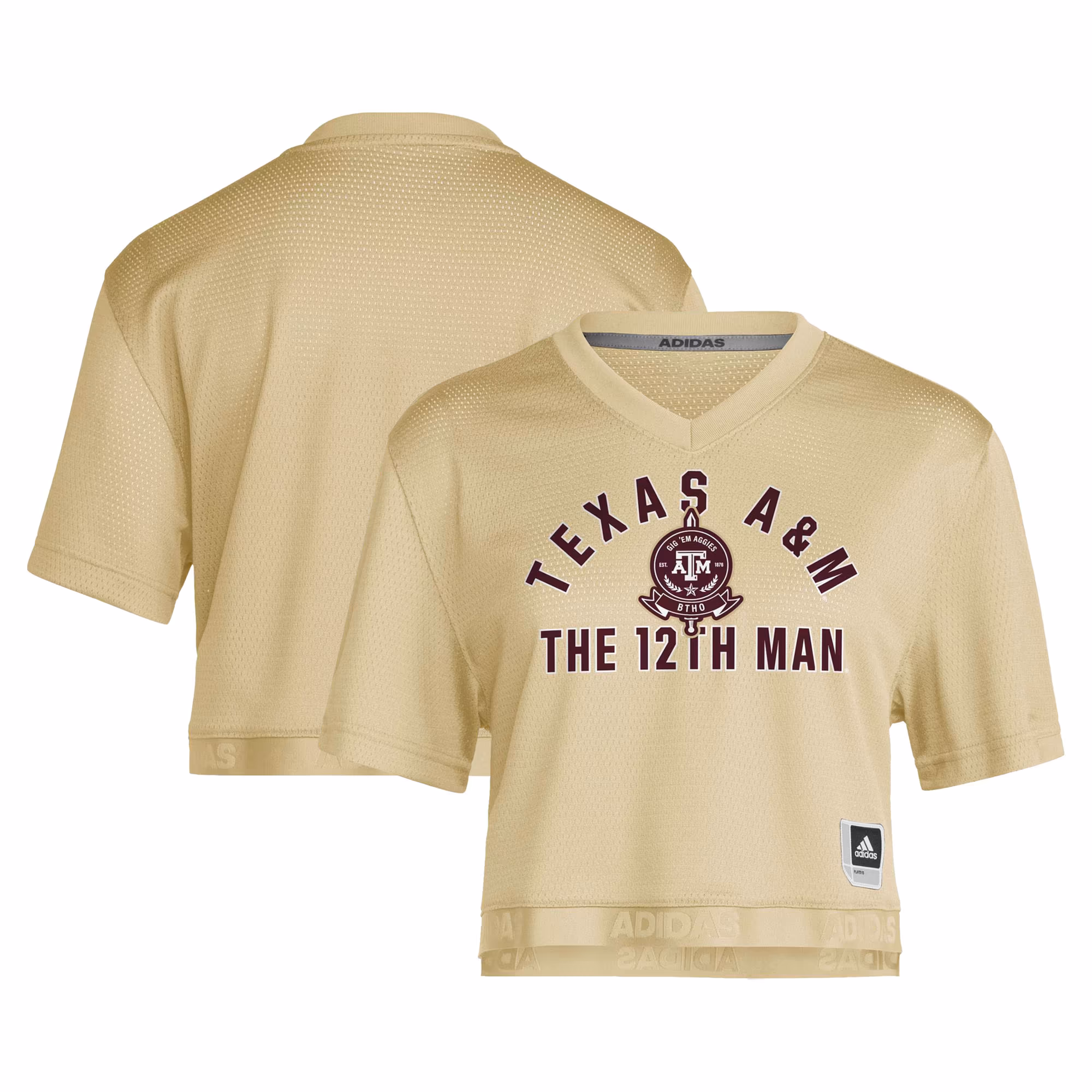Women's adidas Gold Texas A&M Aggies Strategy Cropped Football Jersey