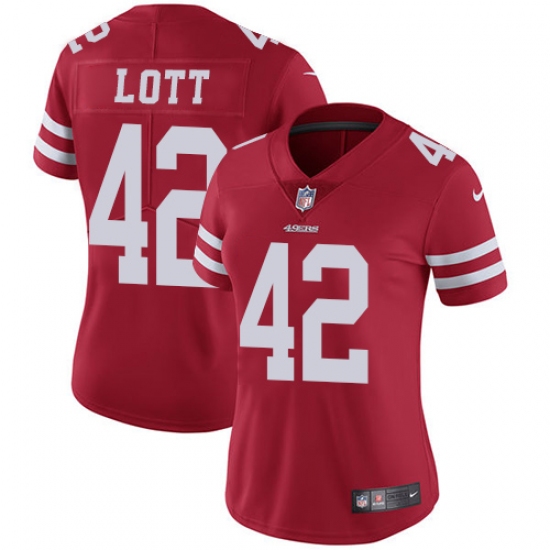 Women's Nike San Francisco 49ers #42 Ronnie Lott Red Team Color Vapor Untouchable Limited Player NFL Jersey - Ujersey