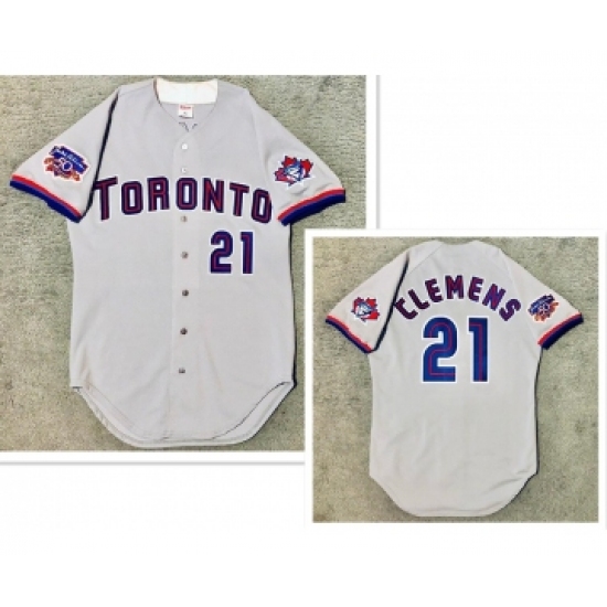 Men's Toronto Blue Jays #21 Roger Clemens Grey Stitched MLB Jersey - Ujersey
