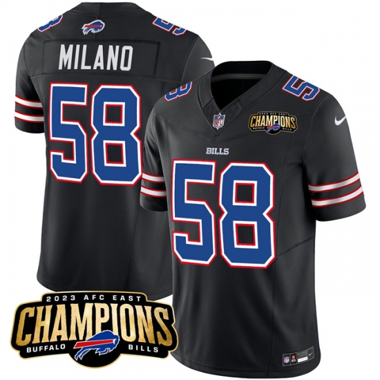 Men's Buffalo Bills #58 Matt Milano Black 2023 F.U.S.E. AFC East Champions With 4-star C Football Stitched Jersey - Ujersey
