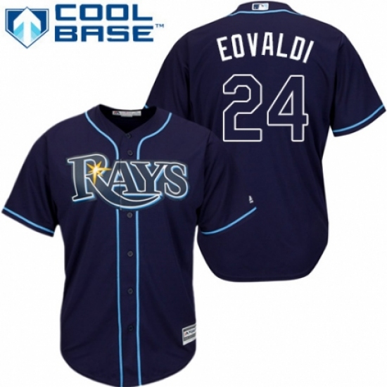 Youth Majestic Tampa Bay Rays #24 Nathan Eovaldi Authentic Navy Blue Alternate Cool Base MLB Jersey - Ujersey