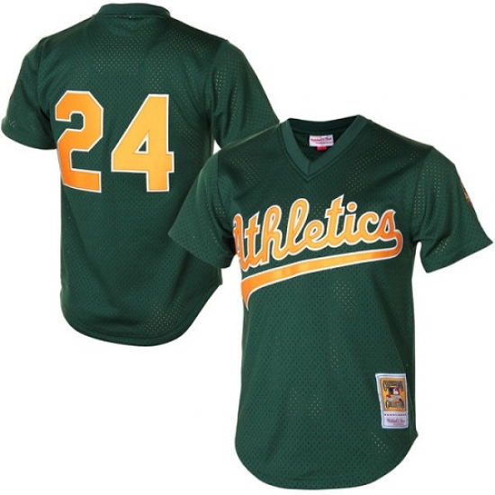 Men's Mitchell and Ness Oakland Athletics #24 Rickey Henderson Replica Green 1998 Throwback MLB Jersey - Ujersey