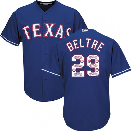 Men's Majestic Texas Rangers #29 Adrian Beltre Authentic Royal Blue Team Logo Fashion Cool Base MLB Jersey - Ujersey
