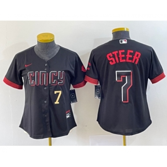 Women's Nike Cincinnati Reds #7 Spencer Steer Numer Black 2023 City Connect Cool Base Stitched Baseball Jersey - Ujersey