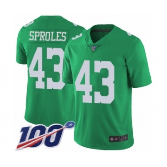 Men's Philadelphia Eagles #43 Darren Sproles Limited Green Rush Vapor Untouchable 100th Season Football Jersey - Ujersey