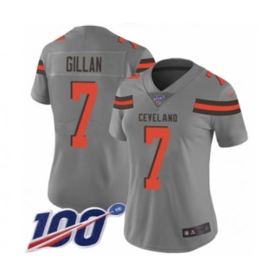 Women's Cleveland Browns #7 Jamie Gillan Limited Gray Inverted Legend 100th Season Football Jersey - Ujersey