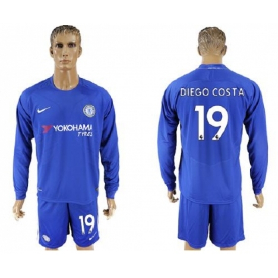 Chelsea #19 Diego Costa Home Long Sleeves Soccer Club Jersey