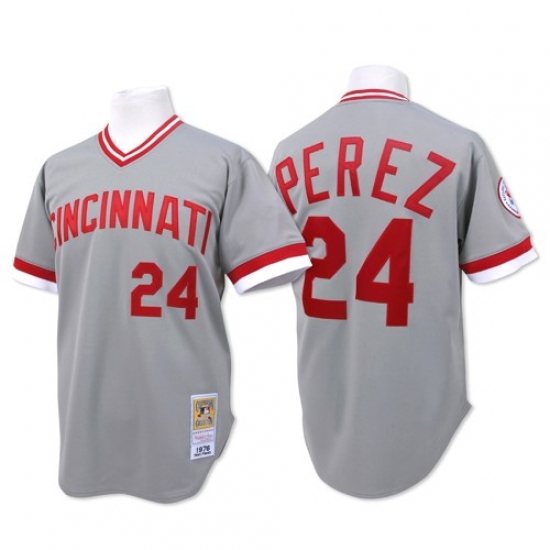 Men's Mitchell and Ness Cincinnati Reds #24 Tony Perez Authentic Grey Throwback MLB Jersey - Ujersey