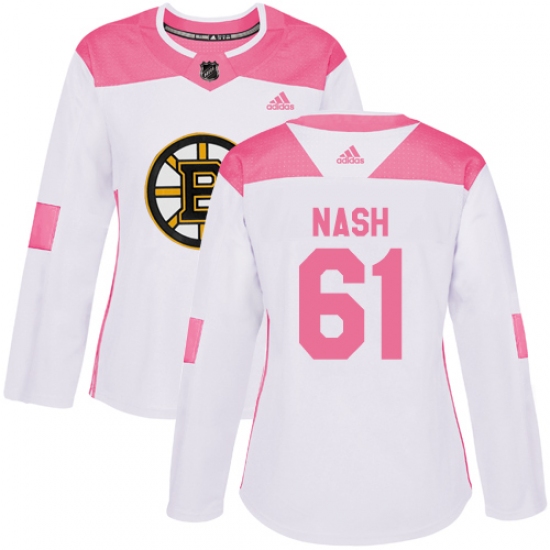 Women's Adidas Boston Bruins #61 Rick Nash Authentic White Pink Fashion NHL Jersey - Ujersey
