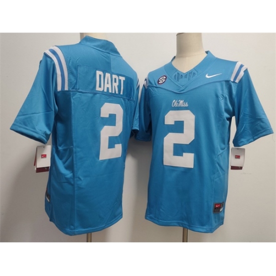 Men's Ole Miss Rebels #2 Jaxson Dart Powder Blue F.U.S.E. Stitched Football Jersey - Ujersey