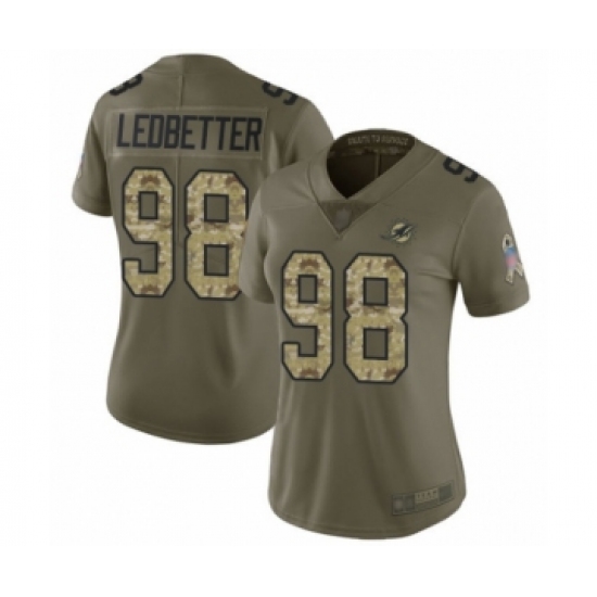 Women's Miami Dolphins #98 Jonathan Ledbetter Limited Olive Camo 2017 Salute to Service Football Jersey - Ujersey