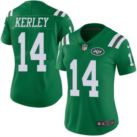 Women's Nike New York Jets #14 Jeremy Kerley Limited Green Rush Vapor Untouchable NFL Jersey - Ujersey