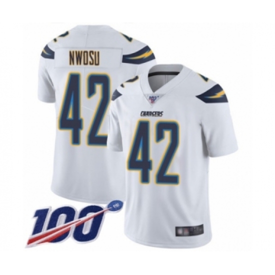 Men's Los Angeles Chargers #42 Uchenna Nwosu White Vapor Untouchable Limited Player 100th Season Football Jersey - Ujersey