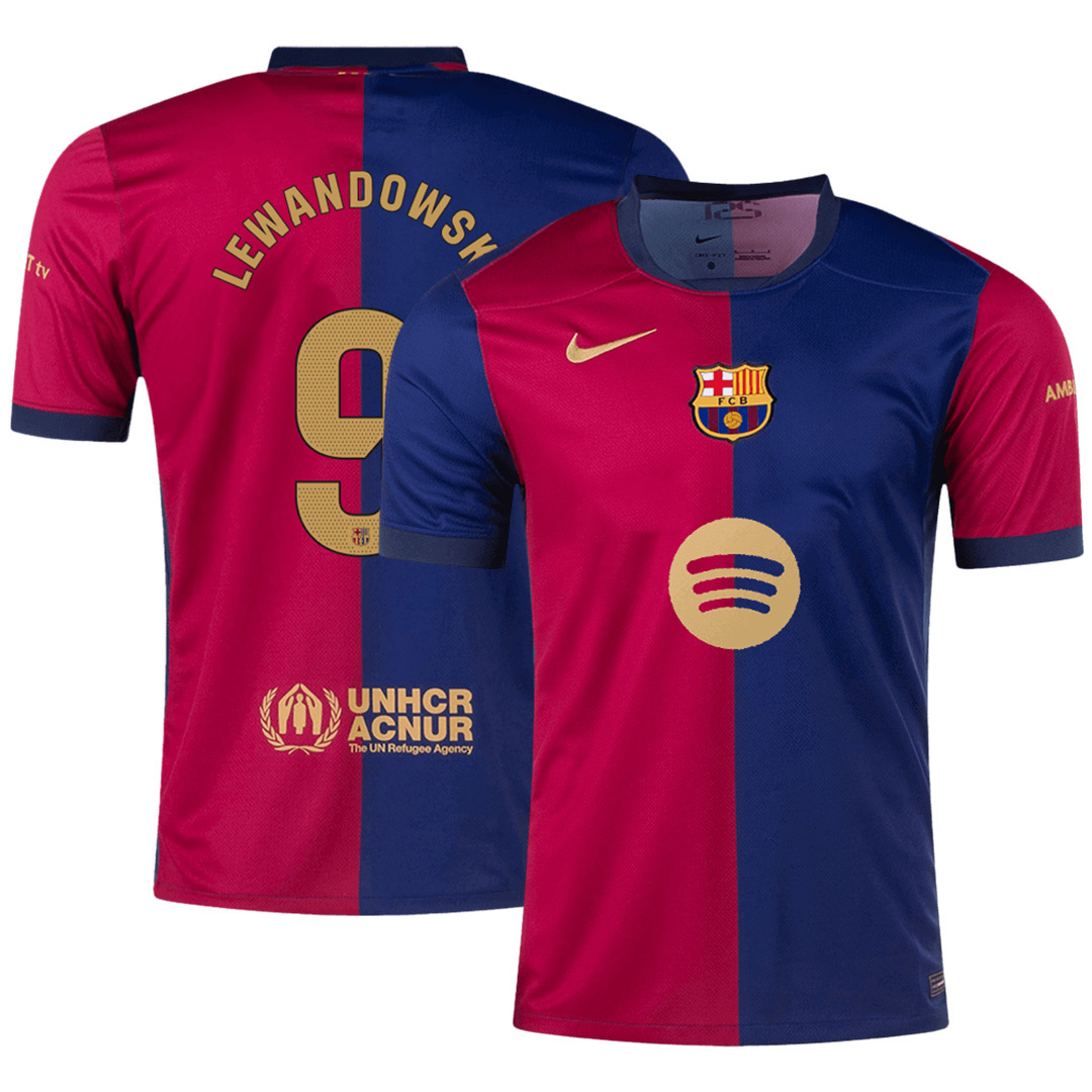 LEWANDOWSKI #9 Barcelona Home Soccer Jersey 2024/25 - Spotify Logo Without Text - U-jersey