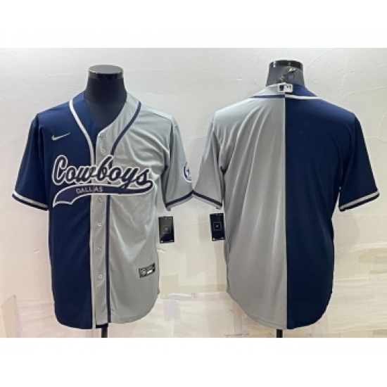 Men's Dallas Cowboys Blank Navy Blue Grey Two Tone With Patch Cool Base Stitched Baseball Jersey - Ujersey
