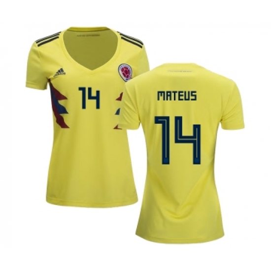 Women's Colombia #14 Mateus Home Soccer Country Jersey