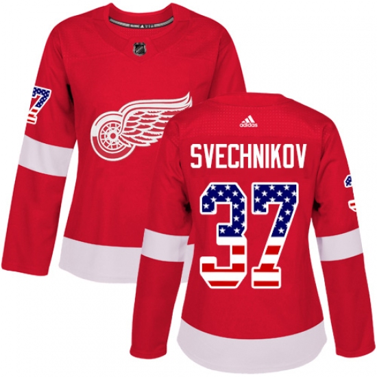 Women's Adidas Detroit Red Wings #37 Evgeny Svechnikov Authentic Red USA Flag Fashion NHL Jersey - Ujersey
