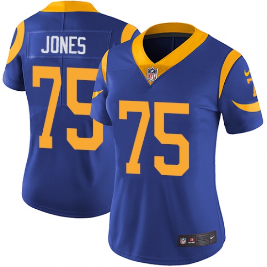Women's Nike Los Angeles Rams #75 Deacon Jones Royal Blue Alternate Vapor Untouchable Limited Player NFL Jersey