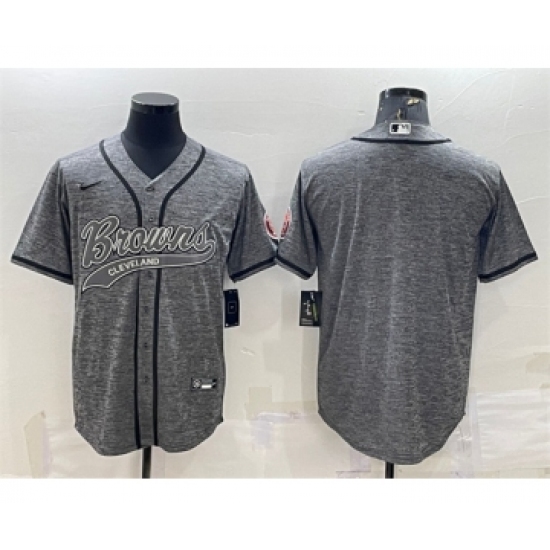 Men's Cleveland Browns Blank Gray With Patch Cool Base Stitched Baseball Jersey - Ujersey
