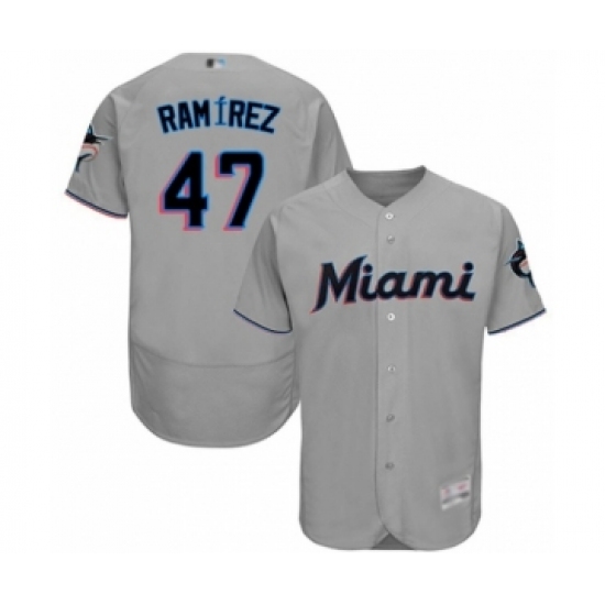 Men's Miami Marlins #47 Harold Ramirez Grey Road Flex Base Authentic Collection Baseball Player Jersey - Ujersey