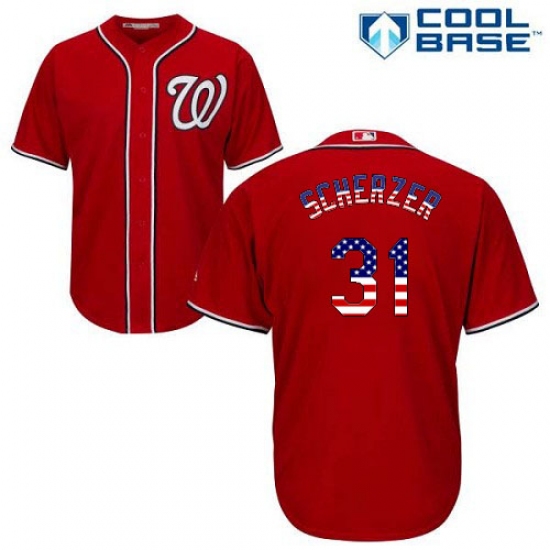 Men's Majestic Washington Nationals #31 Max Scherzer Authentic Red USA Flag Fashion MLB Jersey - Ujersey