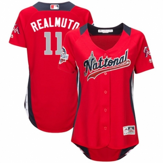 Women's Majestic Miami Marlins #11 J. T. Realmuto Game Red National League 2018 MLB All-Star MLB Jersey - Ujersey