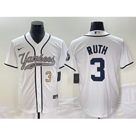 Men's New York Yankees #3 Babe Ruth Number White Cool Base Stitched Baseball Jersey - Ujersey
