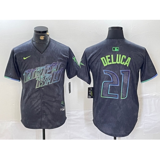 Men's Tampa Bay Rays #21 Jonny DeLuca Charcoal 2024 City Connect Limited Stitched Jersey - Ujersey