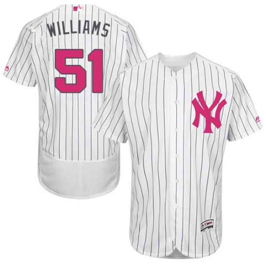 Men's Majestic New York Yankees #51 Bernie Williams Authentic White 2016 Mother's Day Fashion Flex Base MLB Jersey - Ujersey