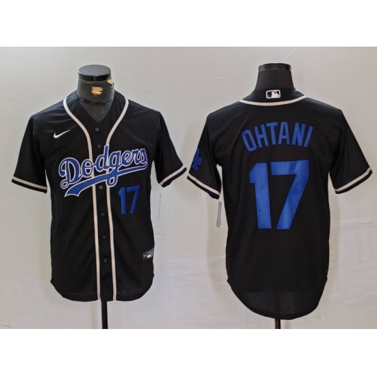Men's Los Angeles Dodgers #17 Shohei Ohtani Number Black Cool Base With Stitched Baseball Jerseys - Ujersey