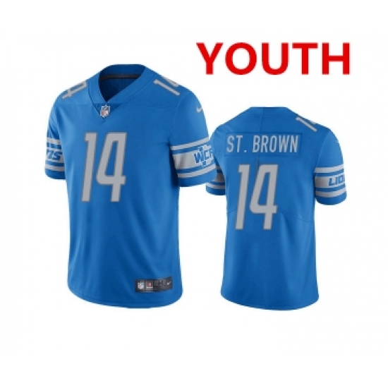 Youth Detroit Lions #14 mon-Ra St. Brown Blue Vapor Untouchable Limited Stitched Jersey - Ujersey