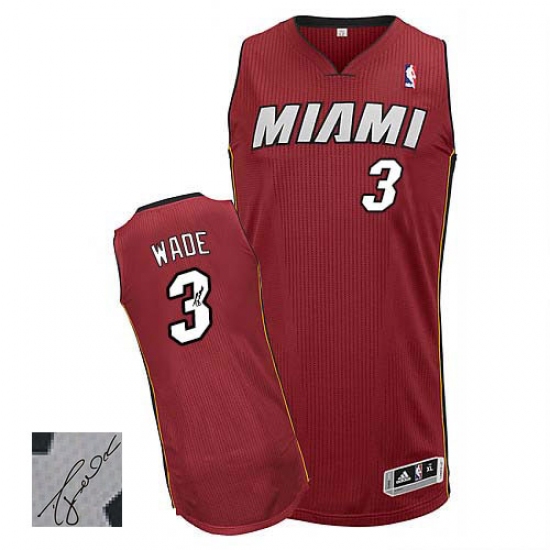 Men's Adidas Miami Heat #3 Dwyane Wade Authentic Red Alternate Autographed NBA Jersey - Ujersey