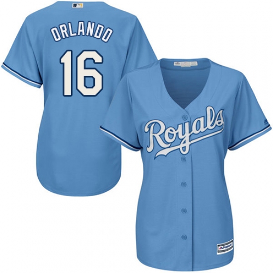 Women's Majestic Kansas City Royals #16 Paulo Orlando Authentic Light Blue Alternate 1 Cool Base MLB Jersey - Ujersey