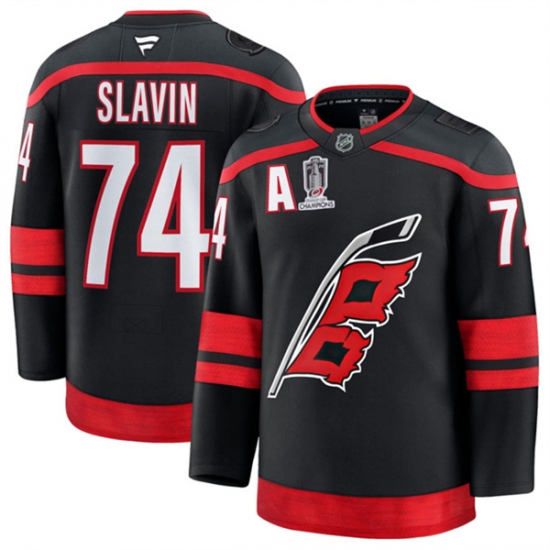 Men's Carolina Hurricanes #74 Jaccob Slavin Black 2026 Stanley Cup Champions And A Home Stitched Hockey Jersey
