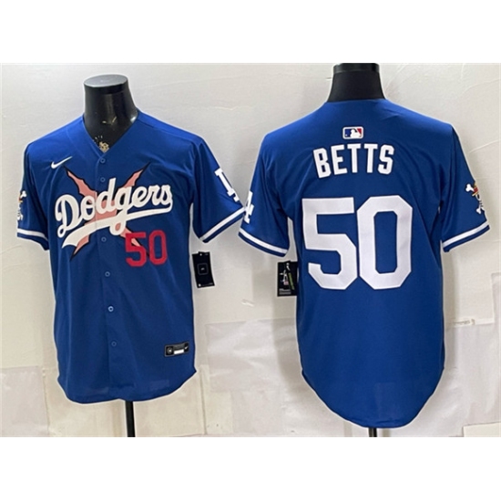 Men's Los Angeles Dodgers x One Piece #50 Mookie Betts Royal Vapor Premier Limited Stitched Baseball Jersey - Ujersey