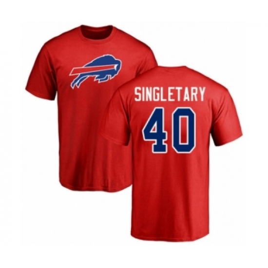 Football Buffalo Bills #40 Devin Singletary Red Name & Number Logo T-Shirt - Ujersey
