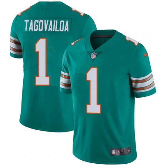 Youth Miami Dolphins #1 Tua Tagovailoa Aqua Green Alternate Stitched Vapor Untouchable Limited Jersey - Ujersey