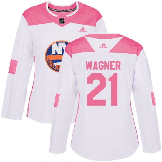 Women's Adidas New York Islanders #21 Chris Wagner Authentic White Pink Fashion NHL Jersey - Ujersey