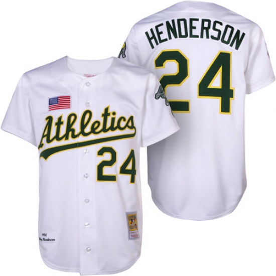 Men's Mitchell and Ness Oakland Athletics #24 Rickey Henderson Authentic White 1990 Throwback MLB Jersey - Ujersey