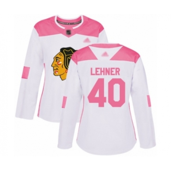 Women's Chicago Blackhawks #40 Robin Lehner Authentic White Pink Fashion Hockey Jersey - Ujersey