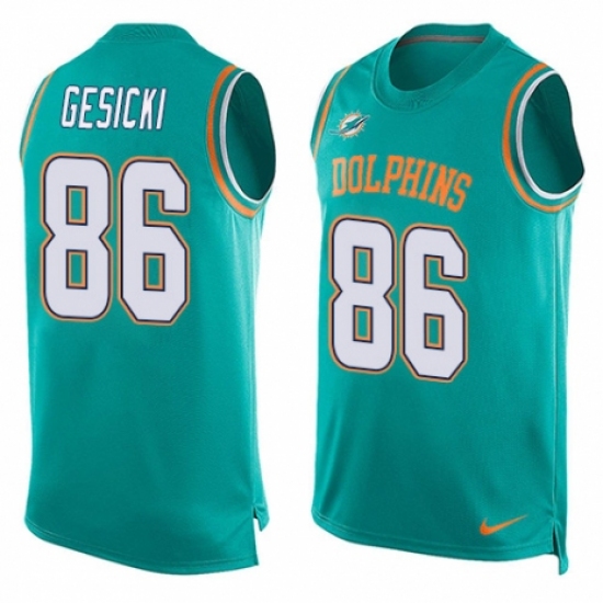 Men's Nike Miami Dolphins #86 Mike Gesicki Limited Aqua Green Player Name & Number Tank Top NFL Jersey - Ujersey