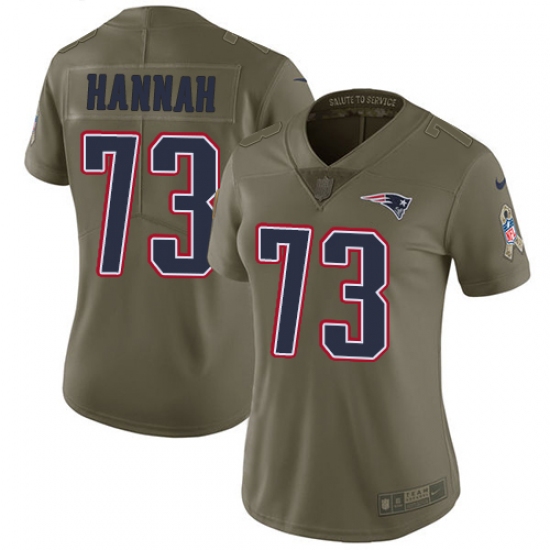 Women's Nike New England Patriots #73 John Hannah Limited Olive 2017 Salute to Service NFL Jersey - Ujersey