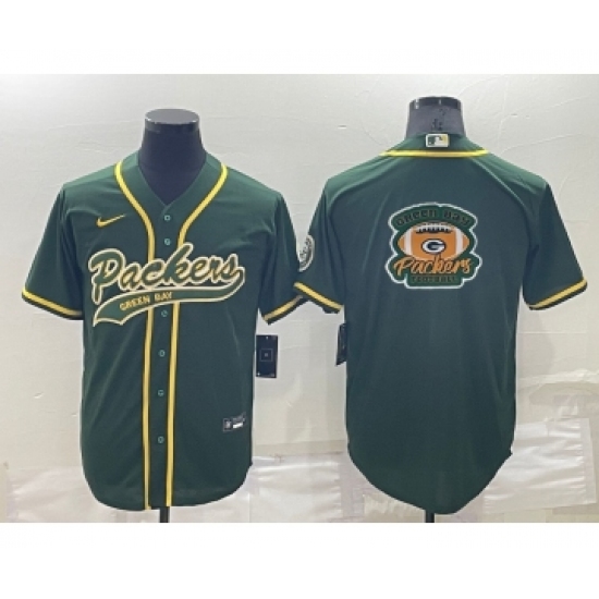 Men's Green Bay Packers Green Team Big Logo With Patch Cool Base Stitched Baseball Jersey - Ujersey
