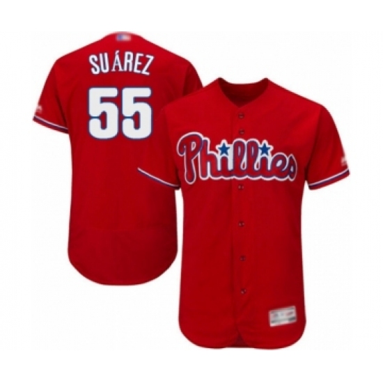 Men's Philadelphia Phillies #55 Ranger Suarez Red Alternate Flex Base Authentic Collection Baseball Player Jersey - Ujersey