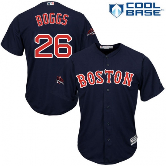 Youth Majestic Boston Red Sox #26 Wade Boggs Authentic Navy Blue Alternate Road Cool Base 2018 World Series Champions MLB Jersey - Ujersey