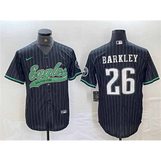 Men's Philadelphia Eagles #26 Saquon Barkley Black Cool Base Baseball Stitched Jersey - Ujersey