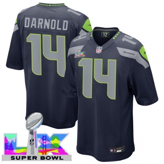 Men's Seattle Seahawks #14 Sam Darnold Blue 2025 2026 Super Bowl LX F U S E Stitched Jersey - Ujersey
