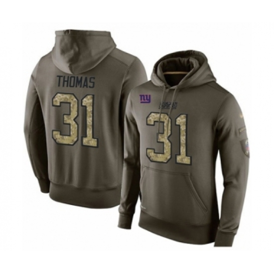 Football Men's New York Giants #31 Michael Thomas Green Salute To Service Pullover Hoodie - Ujersey